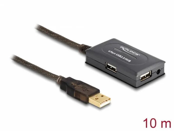 Adaptor DELOCK prelungitor activ USB 2.0 de 10 m cu Hub 4 porturi