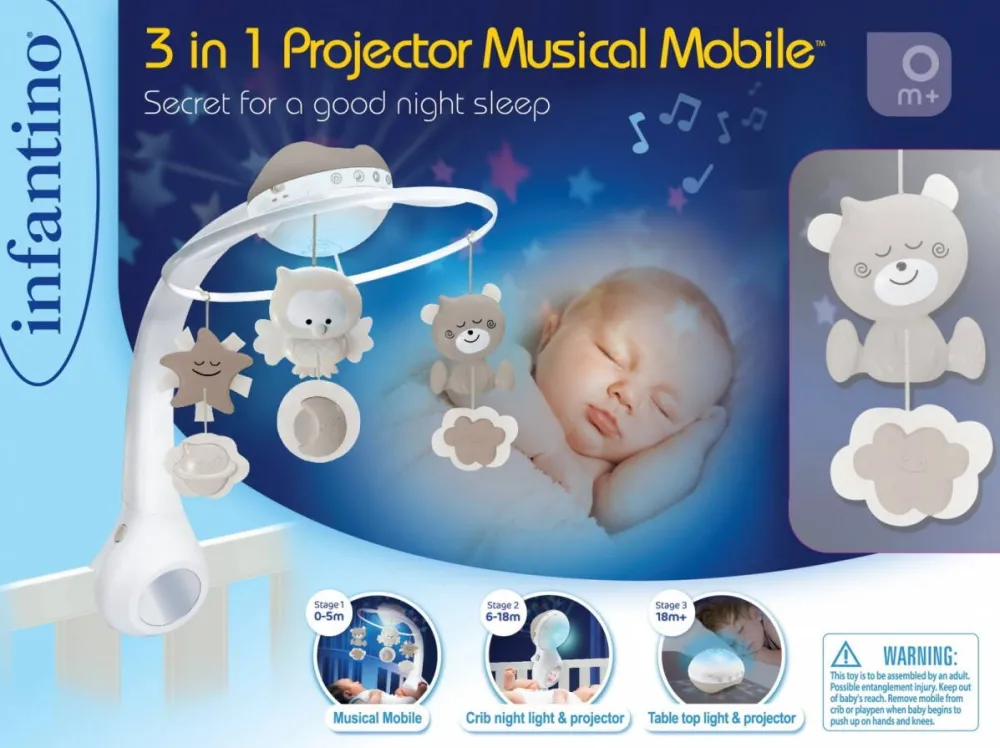 Jucarie Muzicala B-kids 3in1 projector carousel beige