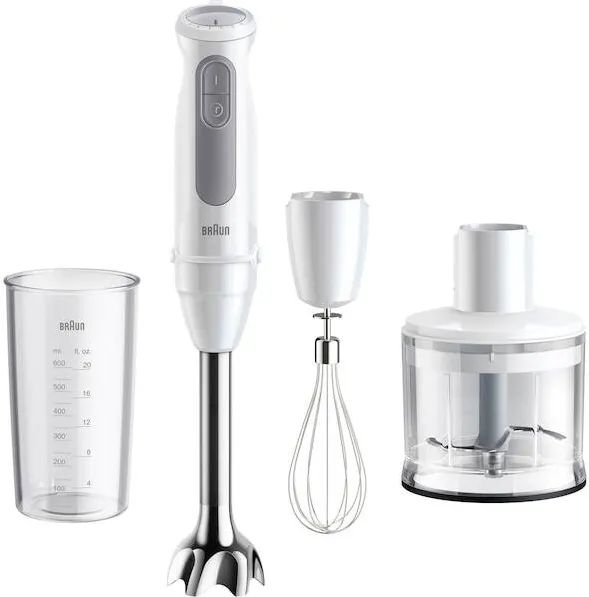 BRAUN Blender vertical Braun MQ50236M, 1000 W, 21 trepte viteza, Functie Turbo, Tocator 500 ml, Tel, Pahar gradat 600 ml, Alb/Gri