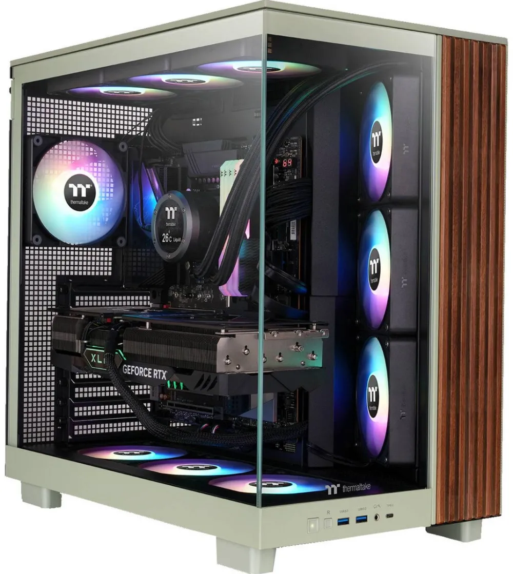 Carcasa PC Thermaltake View 380 XL WS ARGB, Tower Case light green/wood, Tempered Glass x 2, Wood texture