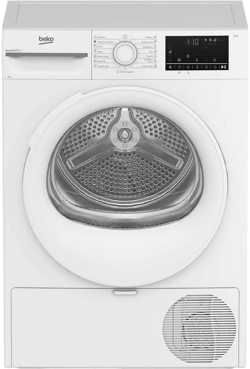 BEKO Uscator de rufe BM3T4723WWEU, pompa de caldura, 7 kg, 15 programe, clasa D,Motor ProSmart Inverter, EcoSense, Aquawave, Hygienic Drying, Alb