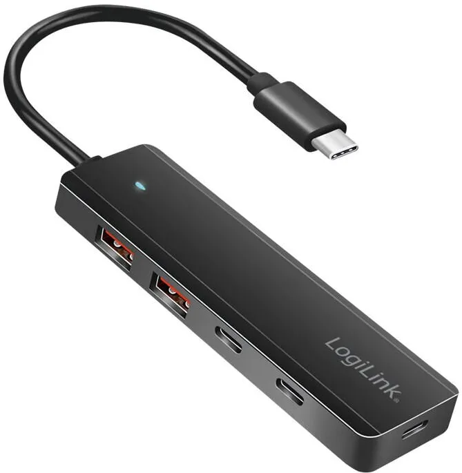 Adaptor Logilink Hub USB-C 3.2 Gen 2 ultracienki 4-porturi, 2xUSB-A, 2xUSB-C, 10Gb/s, negru, 10,2x3x1cm