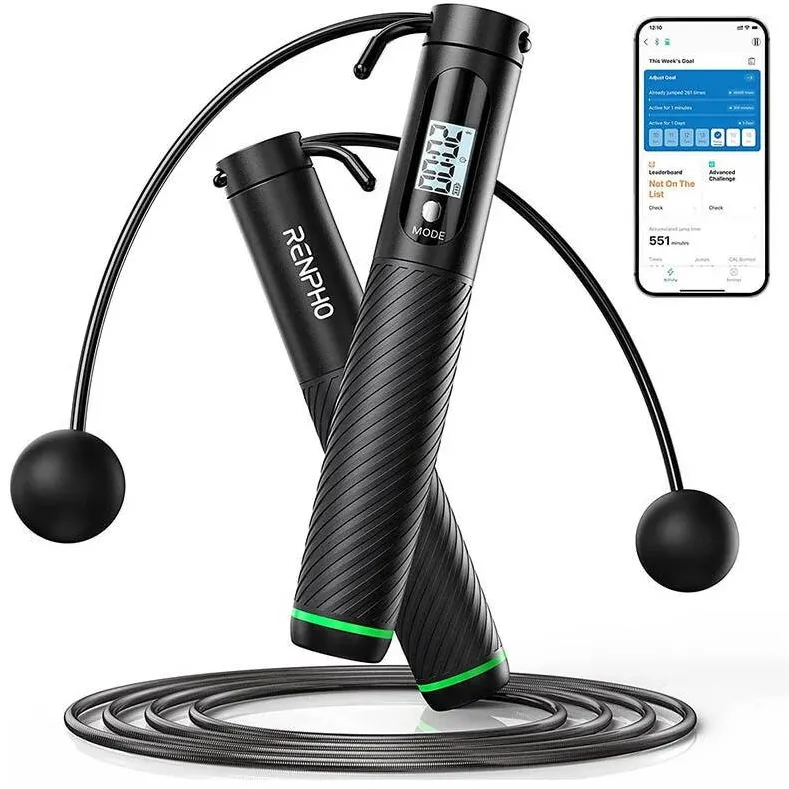 Renpho Set coarda pentru sarit Smart Q008, 3 moduri, Bluetooth, analiza datelor in aplicatie, LCD display