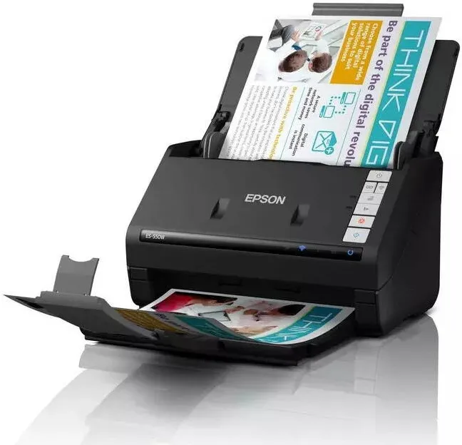 Scanner Epson Scanner documente Epson WorkForce ES-550W, Wireless, Duplex, A4 45ppm, ADF 100 coli, Wi-Fi, USB 3.2, OCR, Cloud Scan pentru Birou si Home Office, Negru