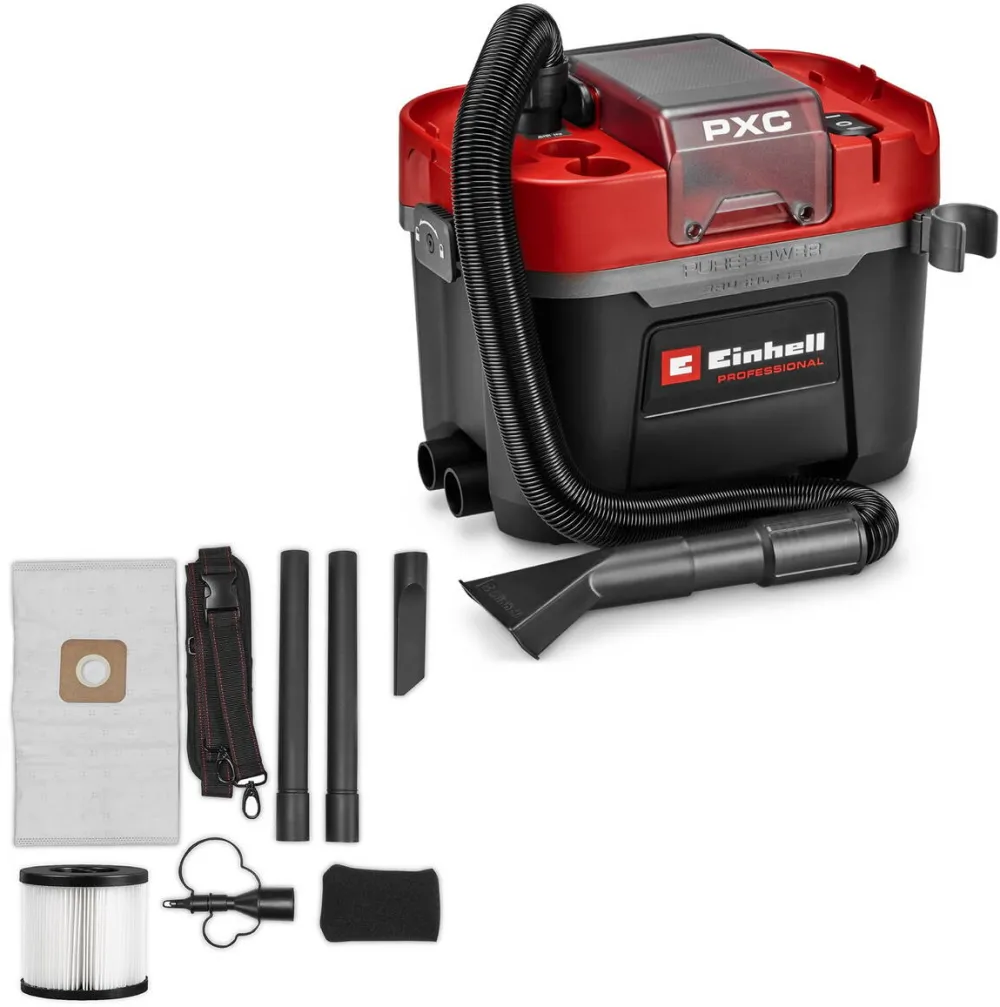 Einhell Aspirator fara fir pentru curatare umeda/uscata Einhell Professional TP-VC 18/10 Li BL-Solo Power X-Change, 18 V, motor fara perii, 10 l, incl. filtru plisat, duze de aspirare, livrat fara baterie