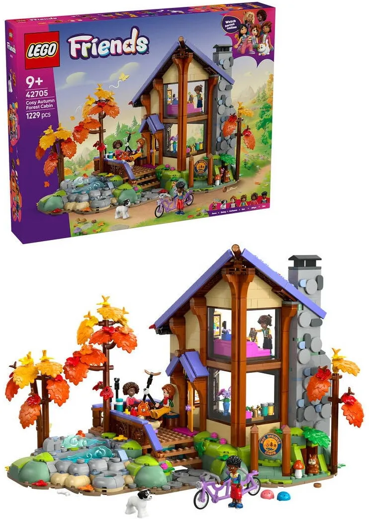 LEGO Set de constructie Friends Cabana primitoare in padure toamna 42705, 1229 piese
