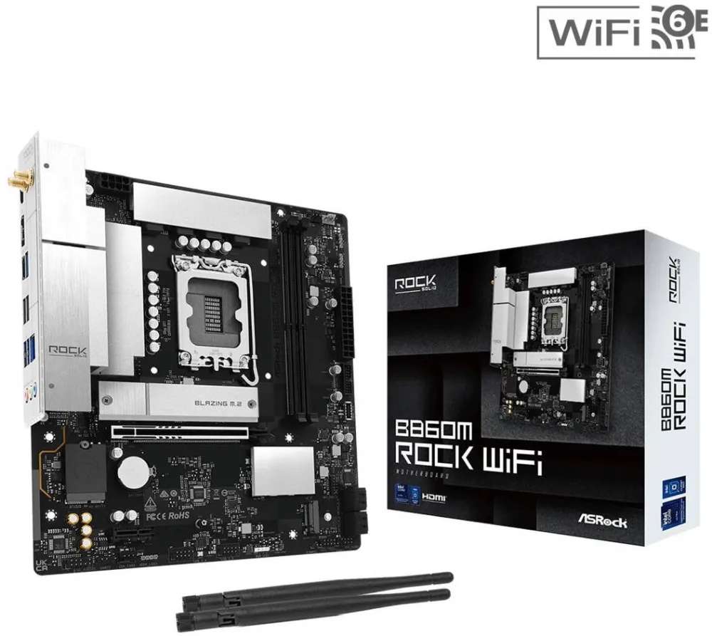 Placa de Baza ASRock B860M ROCK WIFI, LGA1851, 2xDDR5, 128GB, Micro-ATX