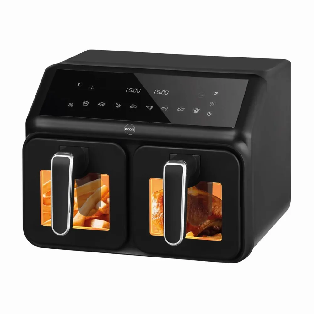 Friteuza cu 2 compartimente ELDOM FR210 DUALCRISP, 2200W, 8L, LED display, Negru