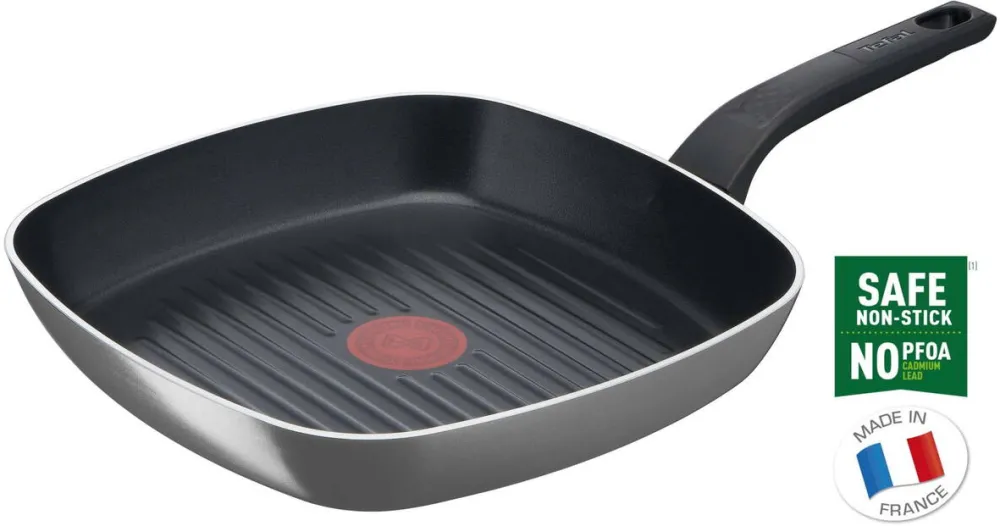 TEFAL Tigaie grill Easy Plus, 26X26 cm, invelis antiaderent din titan, indicator Thermo-Signal, negru