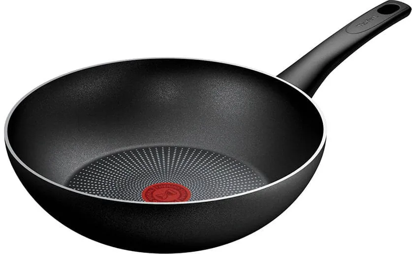 TEFAL Tigaie wok Force, 28 cm, inductie, indicator Thermo-Signal, invelis antiaderent Titanium, negru
