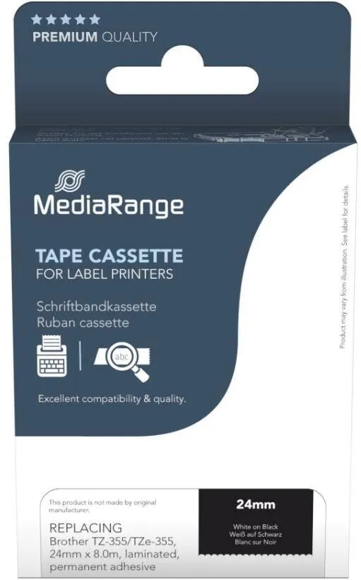 Banda etichete MediaRange Banda etichete MediaRange 24mm 8m alb pe negru