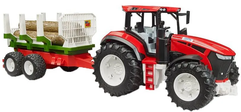 Masina BRUDER ROADMAX tractor with trailer and 3 tree trunks, toy vehicle