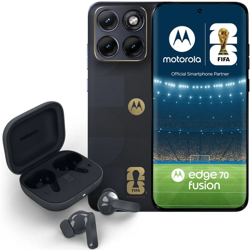 Smartphone MOTOROLA edge 70 fusion FIFA edition, 256GB, 8GB RAM, 5G, PANTONE Silhouette (negru) + moto buds bass
