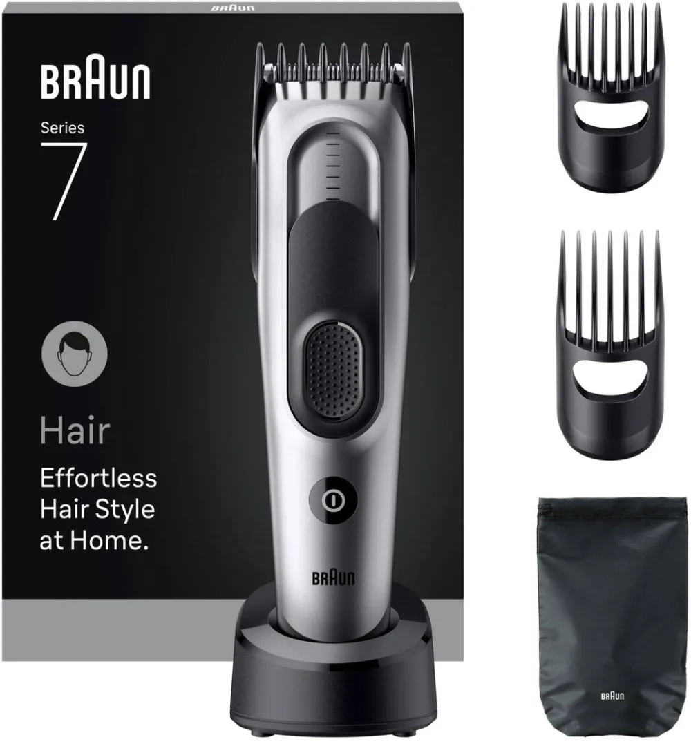 BRAUN Aparat de tuns Seria 7 HC7590, +5 accesorii de tuns, 17 setari de lungime, blocare a setarilor recente, autonomie 50 Min, rezistent la apa, gri