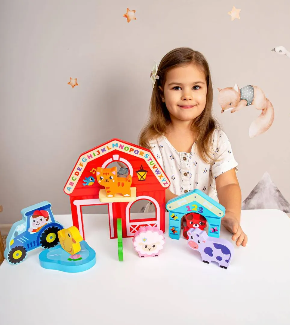 Jucarie Educationala KIDS HITS SET ANIMALE LA FERMA, JUCARIE LEMN