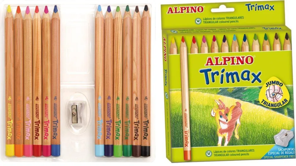 Alpino Creioane colorate triunghiulare, cutie carton, 12 culori/set, Alpino Trimax Jumbo