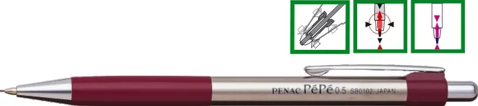 Penac Creion mecanic metalic Penac Pepe, rubber grip, 0.5mm, varf metalic - accesorii bordeaux