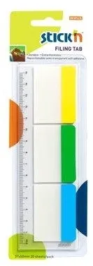 Hopax Stick index plastic transp. cu margine color 37 x 50 mm, 3 x 10file/set, Stick'n - 3 culori neon