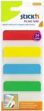 Hopax Stick index plastic transp. cu margine color 38 x 51 mm, 4 x 20 file/set, Stick'n - 4 culori neon