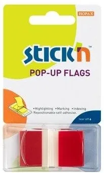 Hopax Film index autoadeziv 45 x 25mm, 50 file/set, cu dispenser, Stick'n Pop-up - transparent/rosu