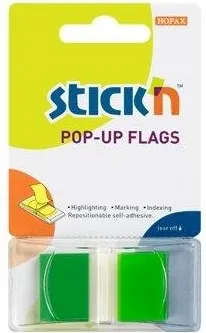 Hopax Film index autoadeziv 45 x 25mm, 50 file/set, cu dispenser, Stick'n Pop-up - transparent/verde