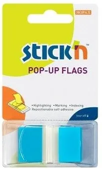 Hopax Film index autoadeziv 45 x 25mm, 50 file/set, cu dispenser, Stick'n Pop-up - transparent/albastru