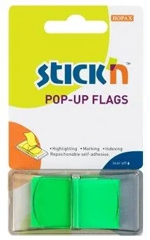 Hopax Film index autoadeziv 45 x 25mm, 50 file/set, cu dispenser, Stick'n Pop-up - verde