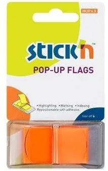 Hopax Film index autoadeziv 45 x 25mm, 50 file/set, cu dispenser, Stick'n Pop-up - portocaliu