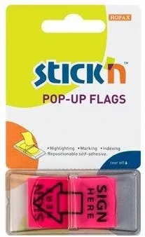 Hopax Film index autoadeziv 45 x 25mm, 50 file/set, Stick'n Pop-up (sign here) - roz