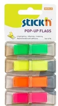 Hopax Film index autoadeziv 45 x 12mm, 4 x 40 file/set, cu dispenser, Stick'n Pop-up - V/G/P/R