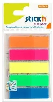 Hopax Stick index plastic transparent color 45 x 12 mm, 5 x 25 file/set, Stick'n - 5 culori neon