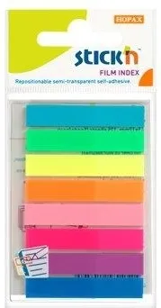Hopax Stick index plastic transparent color 45 x 8 mm, 8 x 20 file/set, Stick'n - 8 culori neon