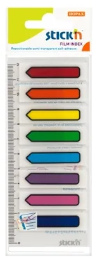 Hopax Stick index plastic transparent color 45 x 12 mm, 8 x 15 file/set, Stick'n - sageata - 8 culori neon