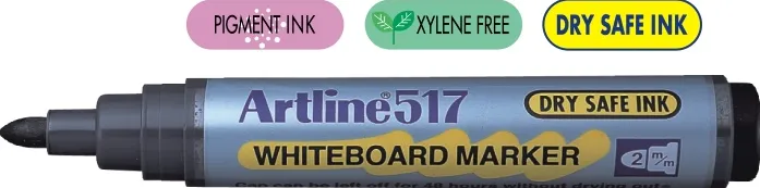 Artline Marker pentru tabla de scris Artline 517 - Dry safe ink, varf rotund 2.0mm - albastru