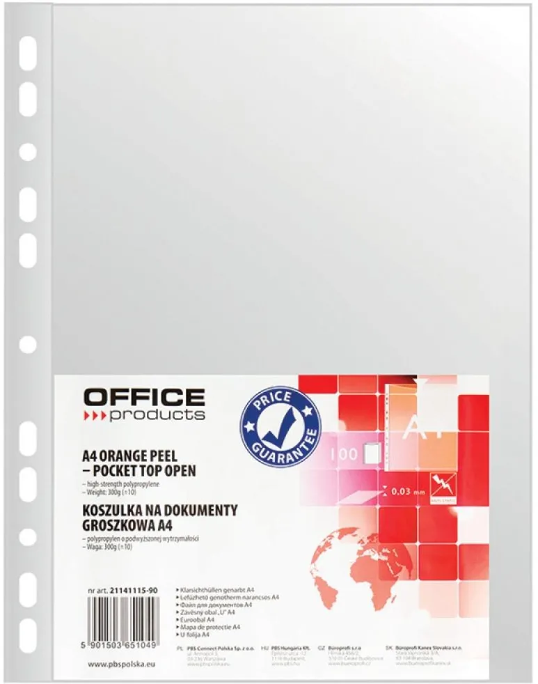 Office Products Folie protectie pentru documente A4, 30 microni, 100folii/set, Office Products - transparenta