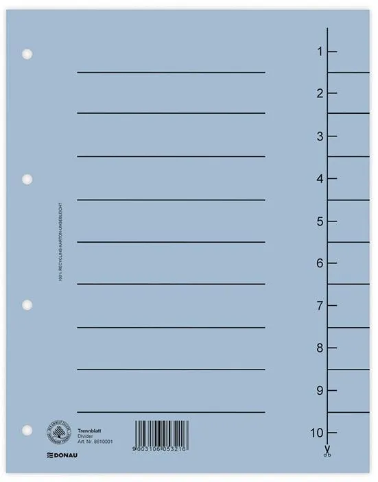 DONAU Separatoare carton manila 250g/mp, 300 x 240mm, 100/set, DONAU - albastru
