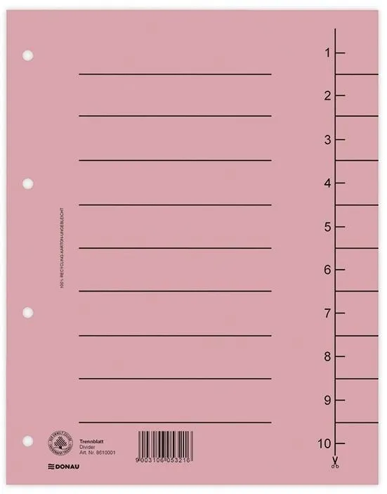 DONAU Separatoare carton manila 250g/mp, 300 x 240mm, 100/set, DONAU - roz deschis