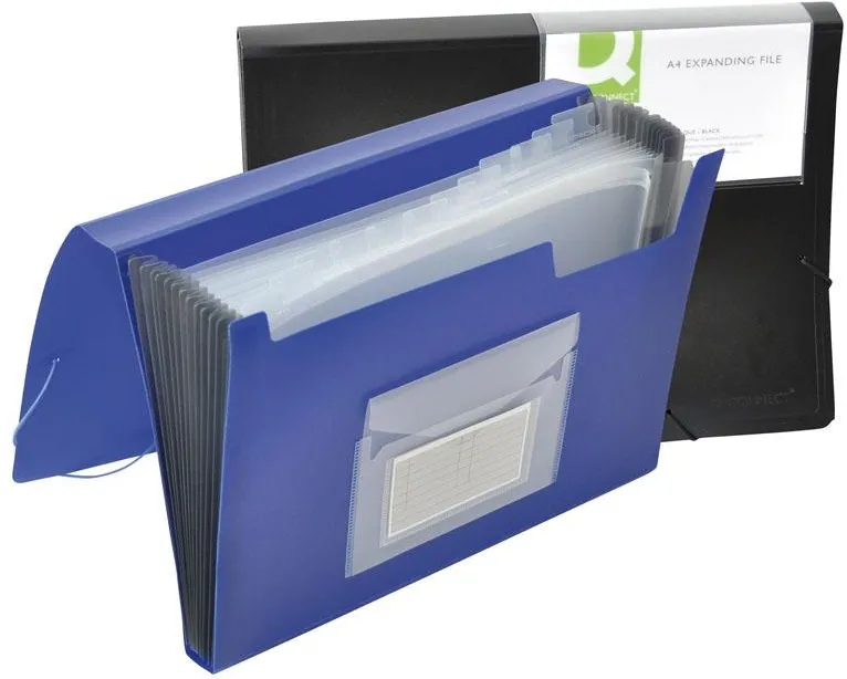 Q-CONNECT Mapa cu burduf A4, 13 compartimente, separatoare color, inchidere cu elastic, Q-Connect - negru