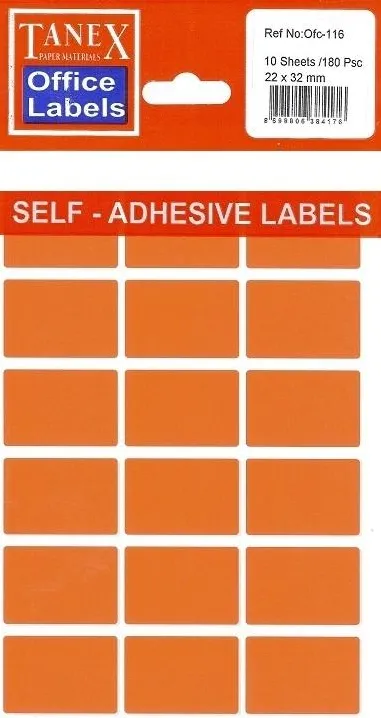 Tanex Etichete autoadezive color, 12 x 30 mm, 150 buc/set, TANEX - orange fluorescent