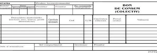 Formulare tipizate Bon consum colectiv, format 1/2 A4, 100 coli/carnet
