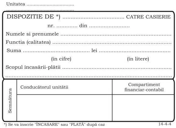 Formulare tipizate Dispozitie plata casierie, format A6, autocopiativ, 50 set/carnet
