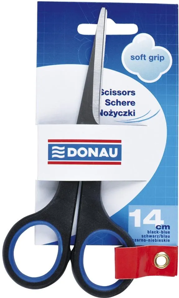 DONAU Foarfeca otel, ergonomica, 14cm, cu rubber grip, DONAU Soft Grip - maner albastru