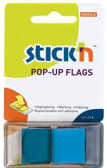 Hopax Film index autoadeziv 45 x 25mm, 50 file/set, cu dispenser, Stick"n Pop-up - albastru