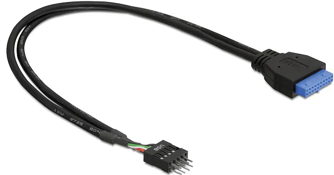 DELOCK 83791, USB internal cable - 19 pin USB 3.0 header to 9 pin USB header - 45 cm