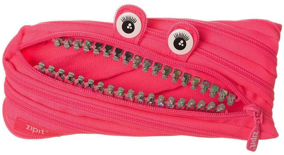 ZipIT Penar cu fermoar, Grillz Monster - roz cu dinti argintii
