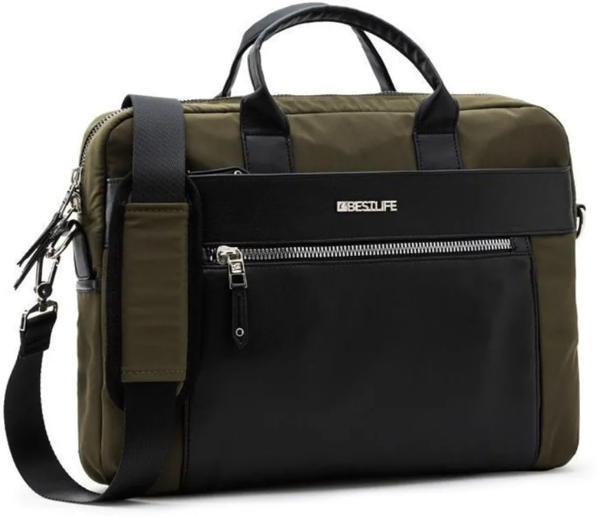 BestLife Geanta Alya, 29x39x6cm, compartiment laptop si tableta 14.1 inch, maro/negru