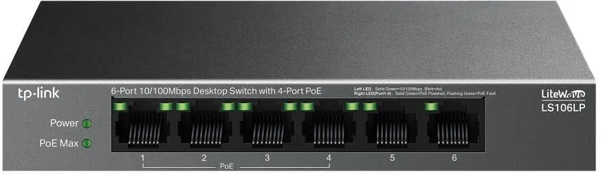 TP-Link LiteWave LS106LP network Unmanaged Fast Ethernet (10/100) Power over Ethernet (PoE) Black