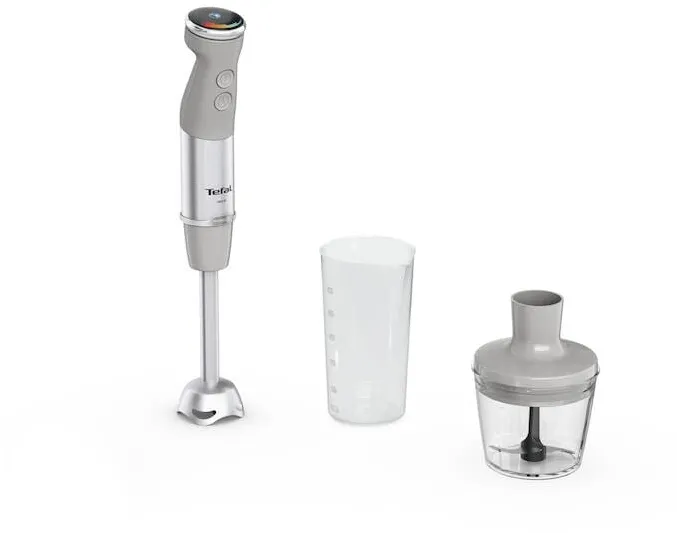 TEFAL Blender vertical Tefal Quickchef+ HB672B30, 1000W, 20 trepte de viteza, functie Turbo, tocator 500 ml, pahar de masurat 800 ml, inox, 4 lame Powelix, gri & argintiu