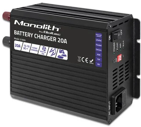 QOLTEC Charger for LiFePO4 AGM GEL SLA batteries, 20A