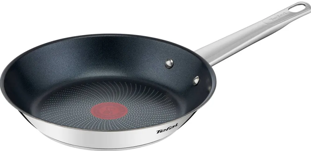 TEFAL Tigaie Cook Eat, inductie, invelis antiaderent Titanium, indicator Thermo-Signal, maner nituit, inox premium, 20 cm, argintiu/negru